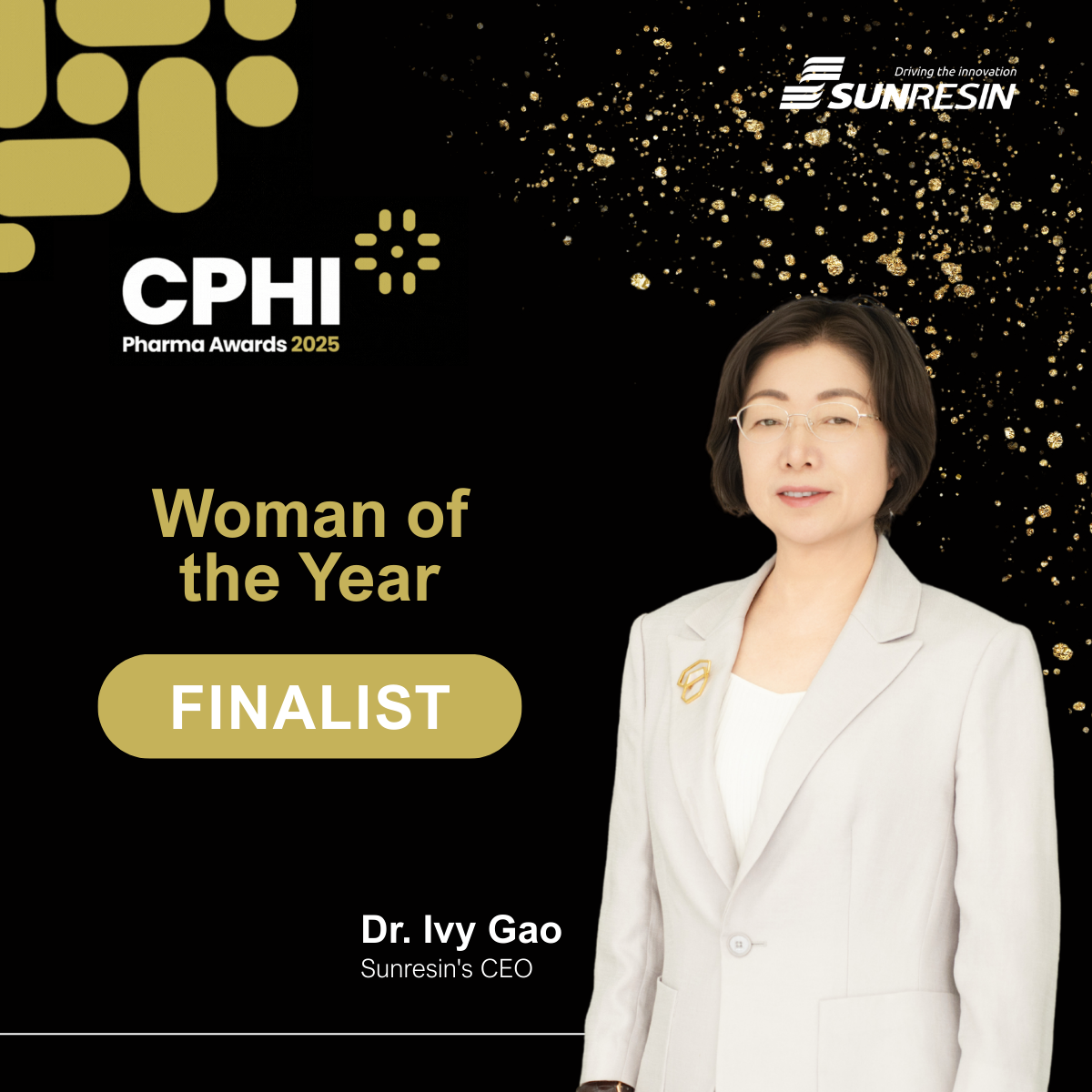 Sunresin CEO Ivy Gao Nominated for “Woman of the Year” at CPhI Awards 2025